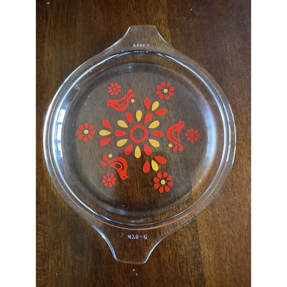 Pyrex A-9-C Lid Clear Red Yellow Retro Replacement Cover Vintage Glass